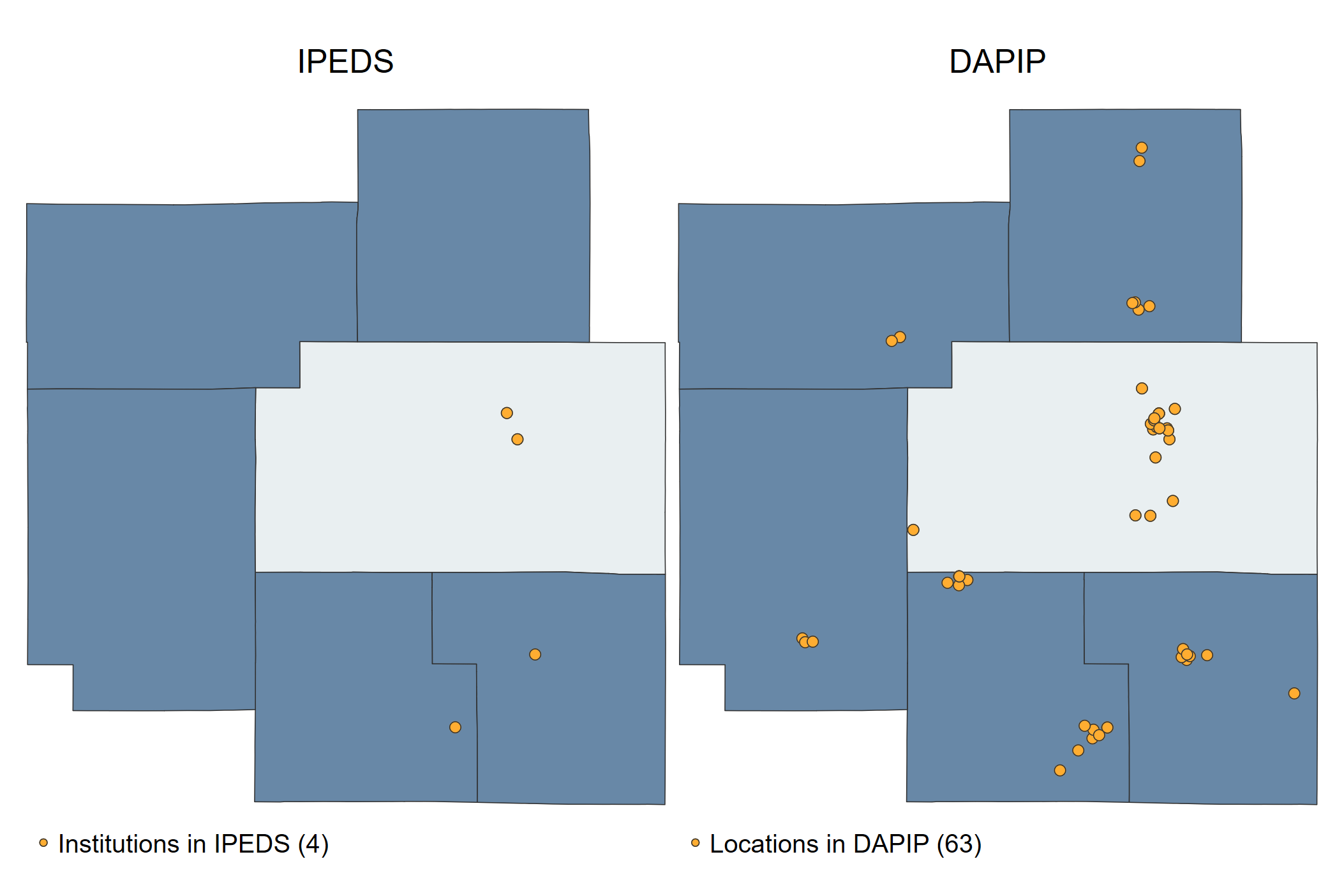 Figure 3. Locations in IPEDS compared to DAPIP